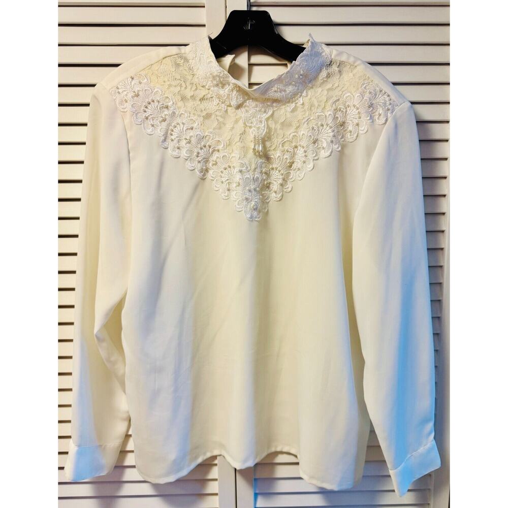 Kathy Che Women's Beaded Blouse White Polyester Size 14 Petite